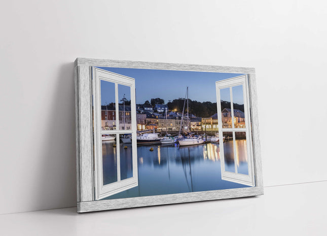 Window frame view padstow harbour canvas picture print