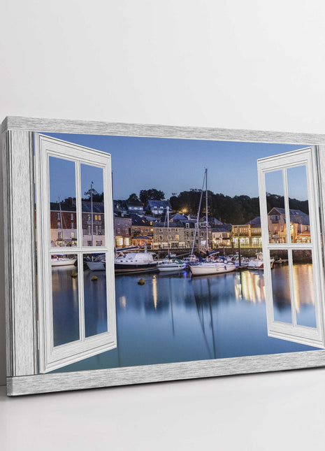 Window frame view padstow harbour canvas picture print