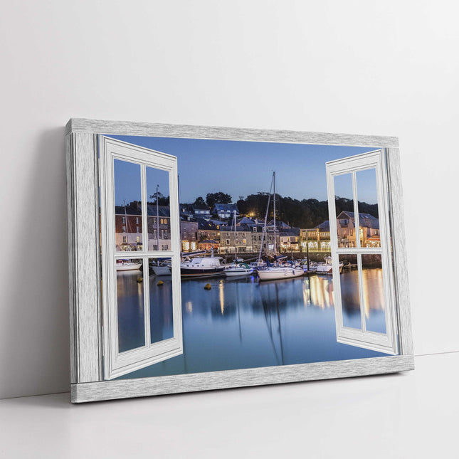Window frame view padstow harbour canvas picture print