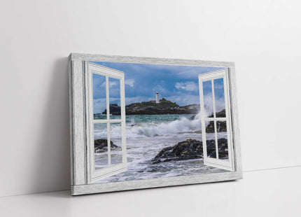 Godrevy lighthouse window frame canvas picture print landscape