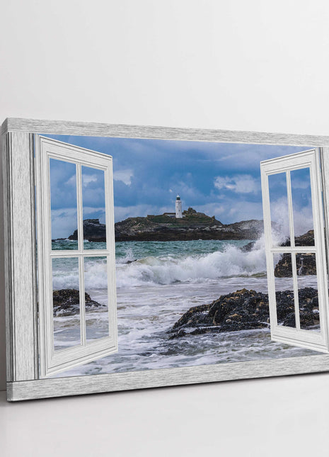 Godrevy lighthouse window frame canvas picture print landscape