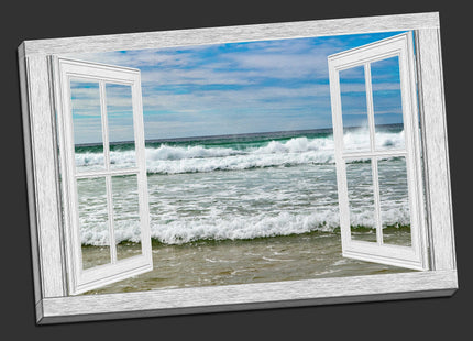 Window frame style view of waves canvas picture print art