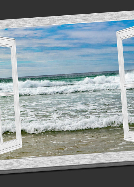 Window frame style view of waves canvas picture print art