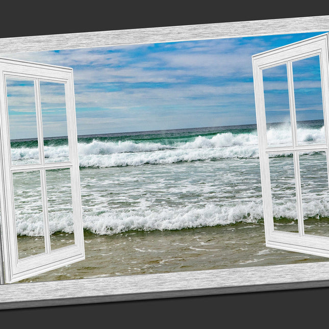 Window frame style view of waves canvas picture print art