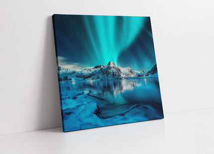 Northern lights Canvas picture. Scenic image over mountains. Home decor.
