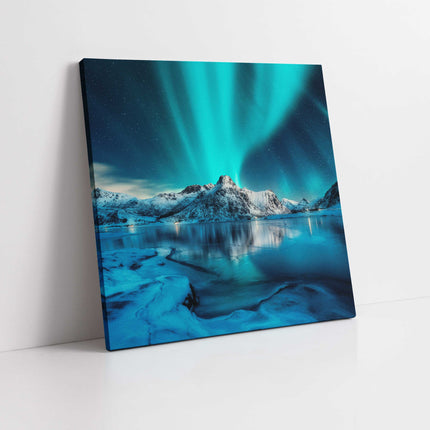 Northern lights Canvas picture. Scenic image over mountains. Home decor.