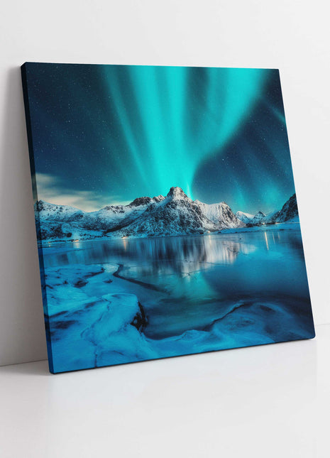 Northern lights Canvas picture. Scenic image over mountains. Home decor.
