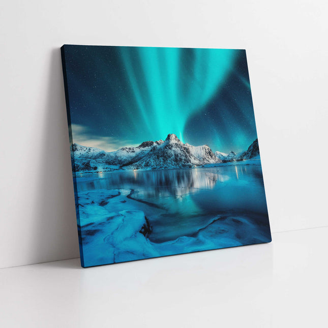 Northern lights Canvas picture. Scenic image over mountains. Home decor.