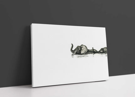 minimalist canvas picture print elephant crossing a river white background