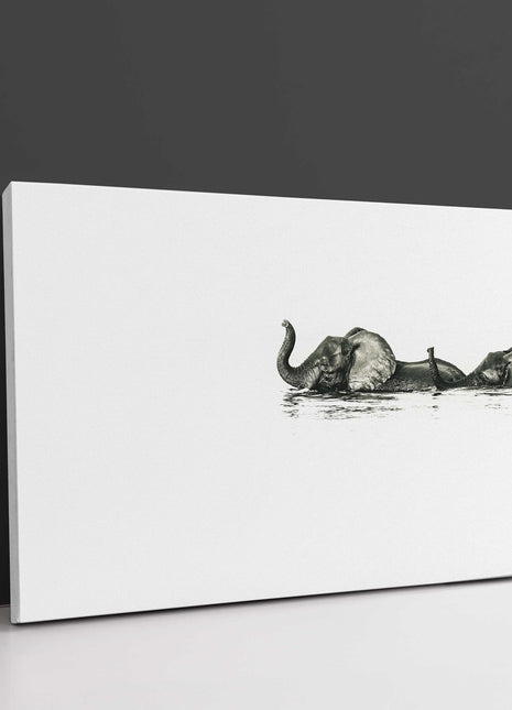 minimalist canvas picture print elephant crossing a river white background