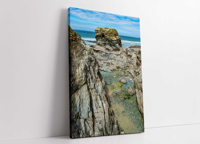 Porth Island Portrait coastline from bridge. Cornwall. Canvas picture print