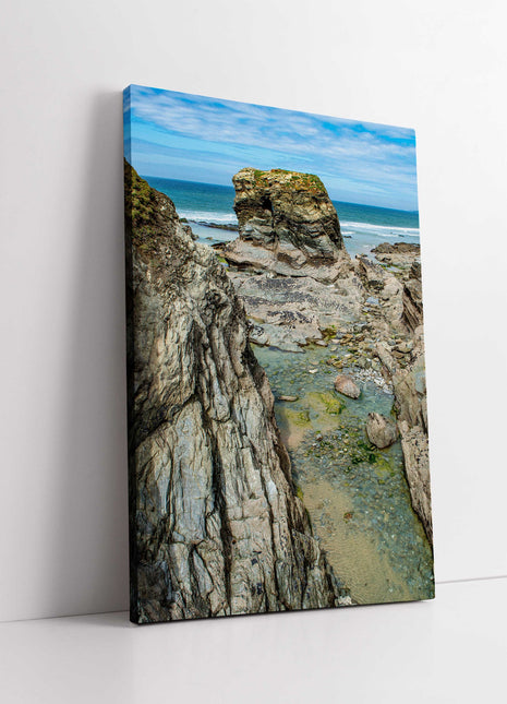 Porth Island Portrait coastline from bridge. Cornwall. Canvas picture print