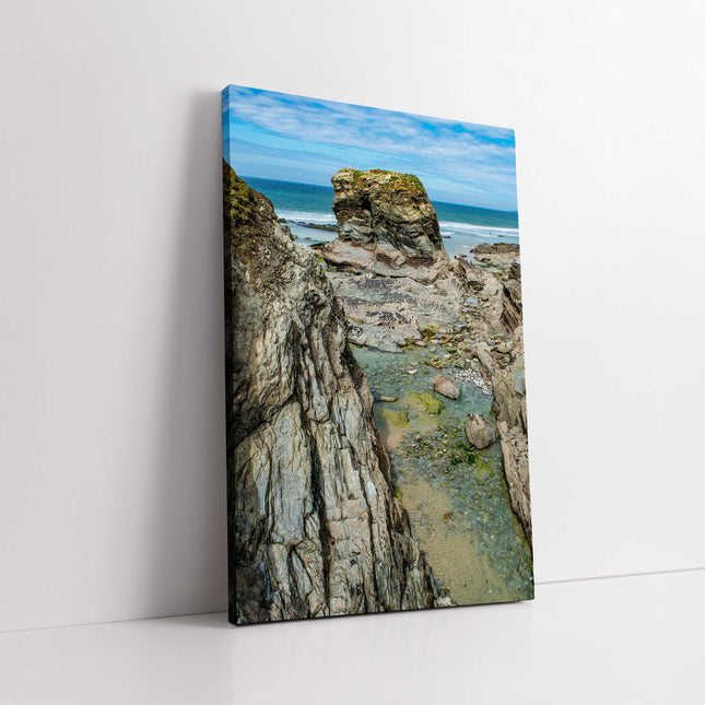 Porth Island Portrait coastline from bridge. Cornwall. Canvas picture print