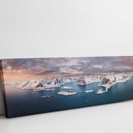 Lofoten Islands. Norway, Scandinavia. Panoramic canvas picture print.