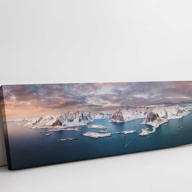 Lofoten Islands. Norway, Scandinavia. Panoramic canvas picture print.