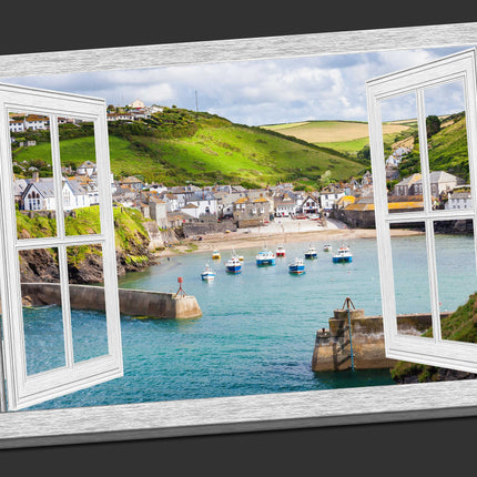 window frame open port isaac harbour canvas picture print landscape white window