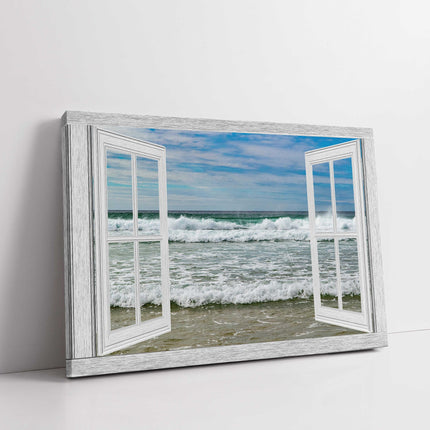 Window frame style view of waves canvas picture print art