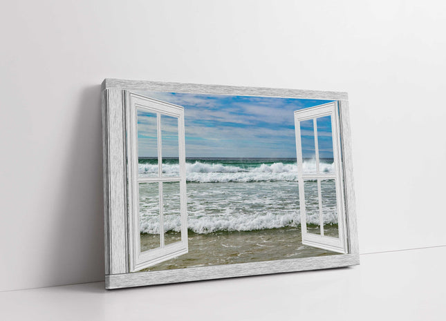 Window frame style view of waves canvas picture print art