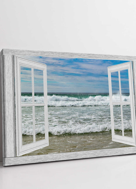 Window frame style view of waves canvas picture print art