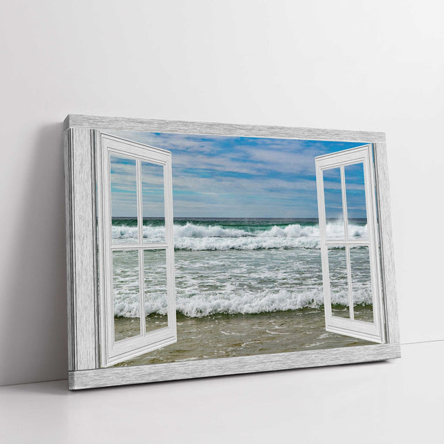 Window frame style view of waves canvas picture print art