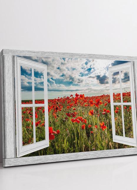 Window frame Canvas Print. Poppies at Crantcock, Newquay.