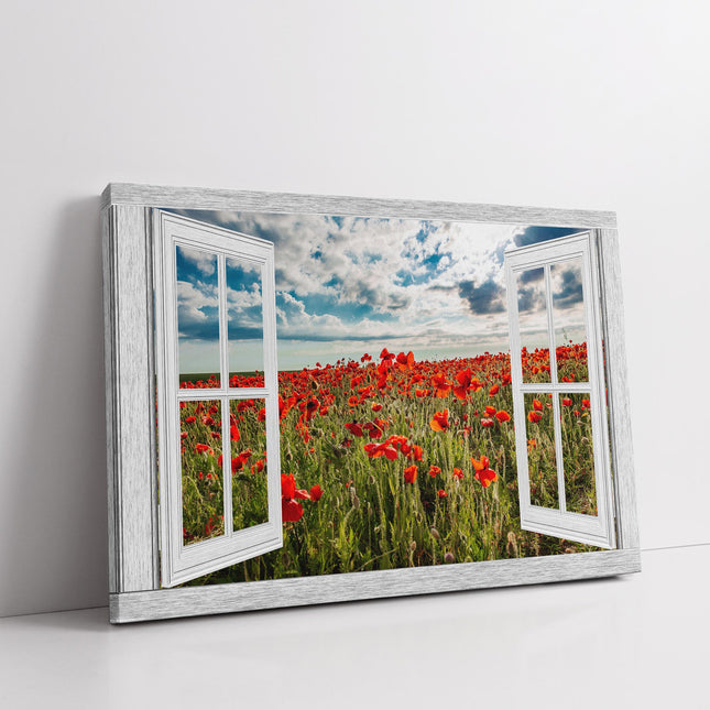 Window frame Canvas Print. Poppies at Crantcock, Newquay.