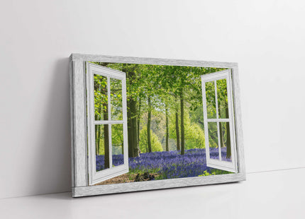Window frame bluebell forest canvas picture print open window