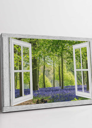 Window frame bluebell forest canvas picture print open window