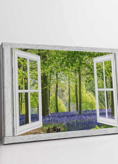 Window frame bluebell forest canvas picture print open window