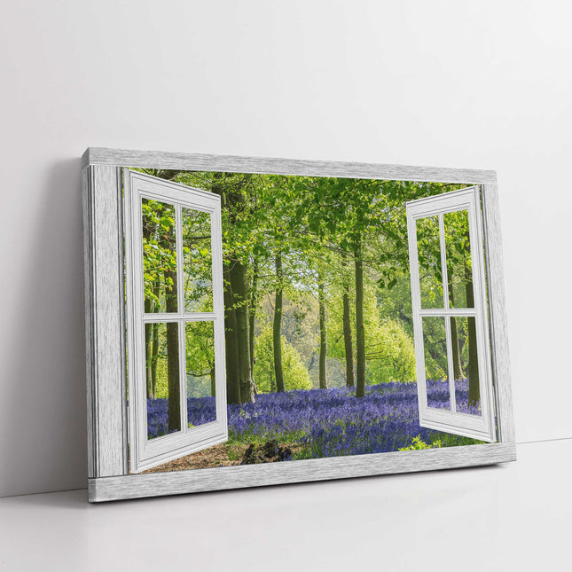 Window frame bluebell forest canvas picture print open window