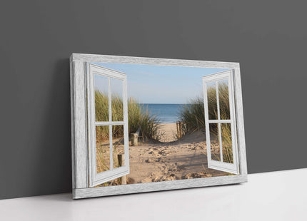 Window frame beach path to the sea. Canvas picture print