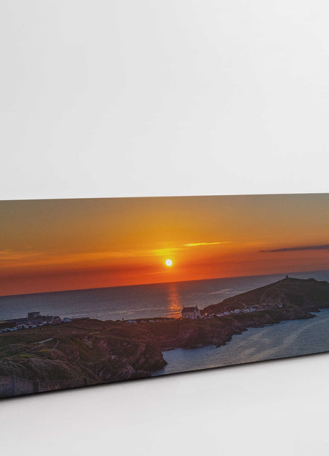Sunset at Little Fistral and Headland. Newquay. Panoramic canvas picture print.