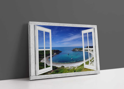 Window frame style canvas. Lulworth Cove Dorset. Canvas picture print