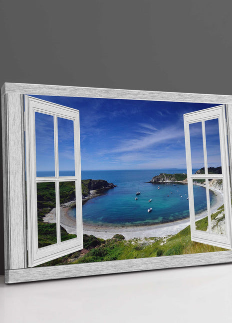 Window frame style canvas. Lulworth Cove Dorset. Canvas picture print