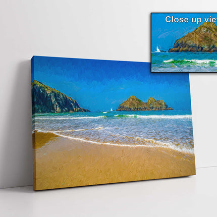 Holywell Bay beach, Cornwall. Painting style. Canvas Print