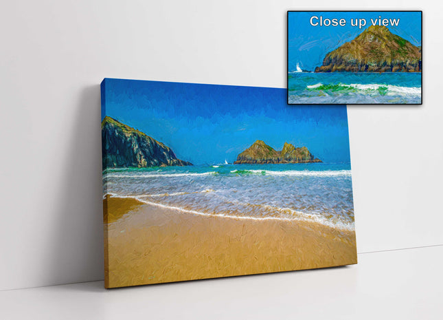 Holywell Bay beach, Cornwall. Painting style. Canvas Print