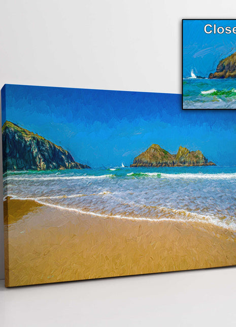 Holywell Bay beach, Cornwall. Painting style. Canvas Print