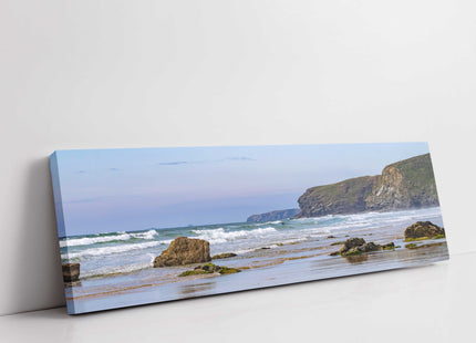 Watergate bay, Cornwall. Stunning panoramic view tide out canvas picture print