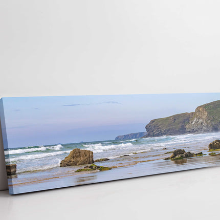 Watergate bay, Cornwall. Stunning panoramic view tide out canvas picture print