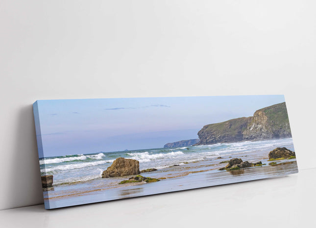 Watergate bay, Cornwall. Stunning panoramic view tide out canvas picture print