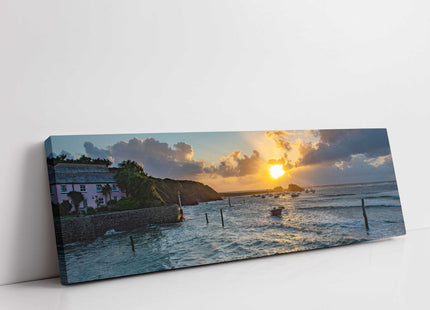 Bude Harbour at sunset, Cornwall. Panoramic canvas picture print