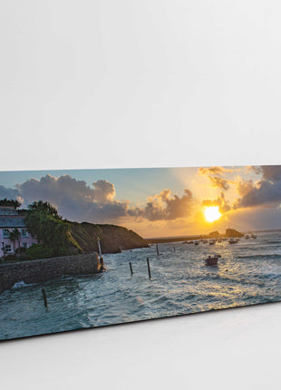 Bude Harbour at sunset, Cornwall. Panoramic canvas picture print