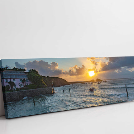 Bude Harbour at sunset, Cornwall. Panoramic canvas picture print