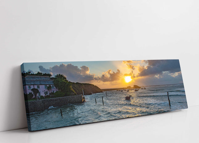 Bude Harbour at sunset, Cornwall. Panoramic canvas picture print