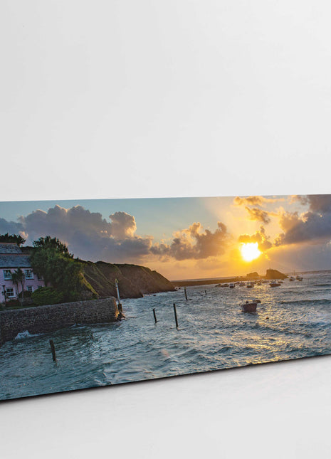 Bude Harbour at sunset, Cornwall. Panoramic canvas picture print