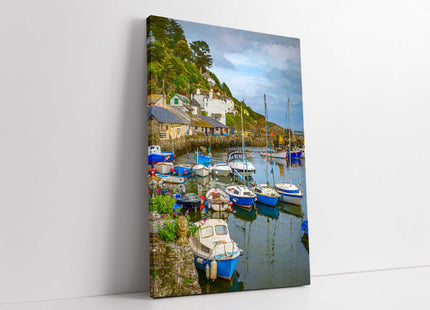 Polperro fishing harbour Cornwall. Painting, portrait canvas picture print