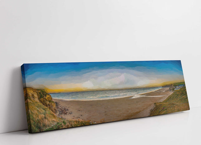 Watergate Bay, Cornwall. Painting effect, Panoramic canvas picture print