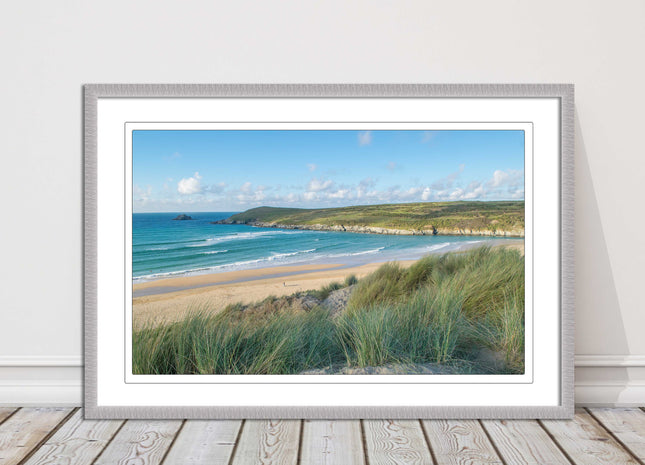 crantock framed print including picture frame beach in newquay cornwall
