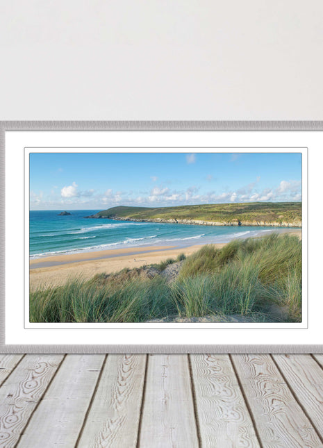 crantock framed print including picture frame beach in newquay cornwall