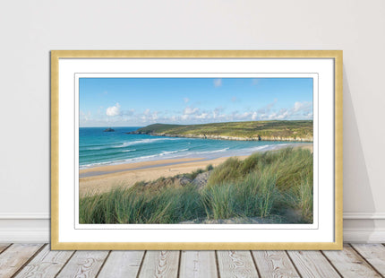 crantock framed print including picture frame beach in newquay cornwall